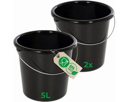 Novaliv 2 stuks emmer 5L zwart met maatverdeling - schoonmaak emmer 5 liter? 22,5 cm Praktische alleskunner met schaalverdeling voor huishouden & tuin ideaal als huishoudemmer, wateremmer, dweilemmer, emmer