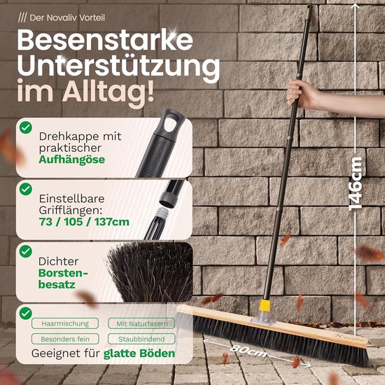 Novaliv Grote Bezem 2x Halbezem 80 cm met Steel Borstelhaar Mengsel Bezem Fijn Ideaal als Werkplaatsbezem met Steel Halbezem Industriële Bezem Huisbezem Veegbezem Kamerbezem Haarbezem Bezem Groot van Novaliv — afbeelding 5