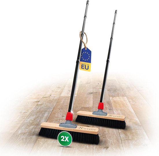 Novaliv 40 cm badkamerbezem met steel, gemengde borstelharen, fijne bezem met steel, ideaal als werkplaatsbezem, industriële bezem, binnenbezem, haarbezem, terrasbezem, zachte bezem