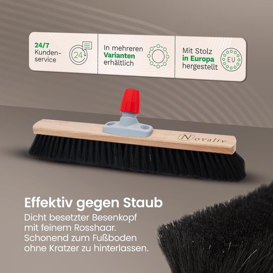 Novaliv Grote Bezem Zaalbezem 60 cm met Steel Borstels Paardenhaar Bezem inclusief Veegset verzinkt met rubberen lip bestaande uit stoffer en blik handveger fijne werkplaatsbezem industriële bezem met steel van Novaliv — afbeelding 3
