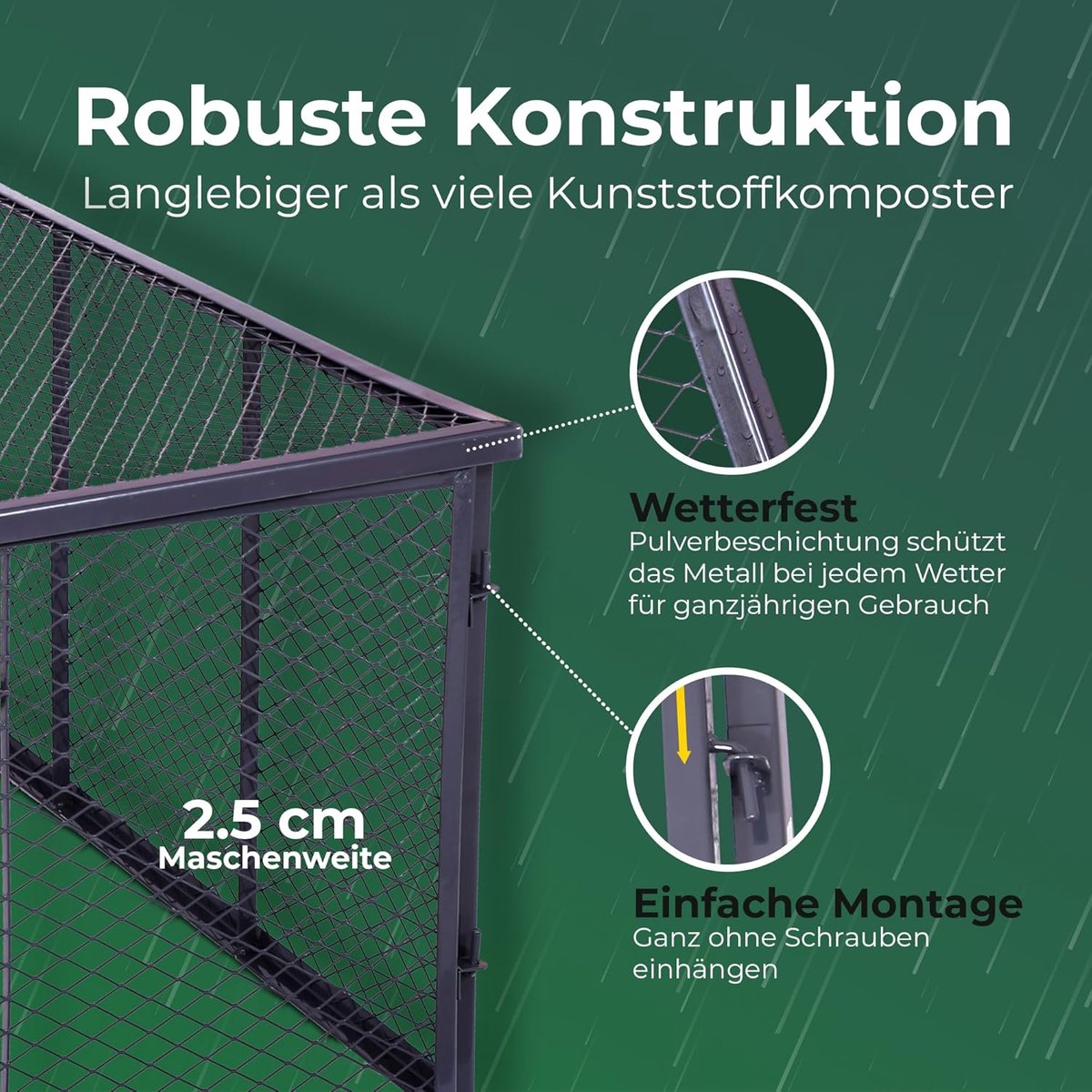 Novatool tuincompostbak metaal 100x100x50 cm + deksel en bodem, met uitbreidbaar plug-in systeem, gepoedercoate metalen compostbak met 500 liter inhoud, draadcompostbak compostbak gazoncompostbak