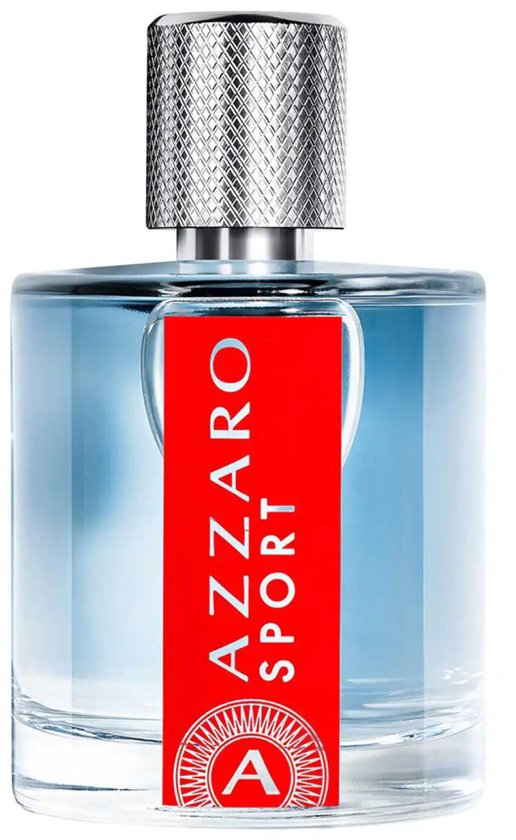 AZZARO SPORT Eau de Toilette in een doorzichtige fles met een rode band met witte letters.