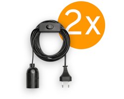 2 stuks | Lampfitting zwart met 3.5 meter kabel - schakelaar en Stekker | E27 | Max 1x25W exclusief