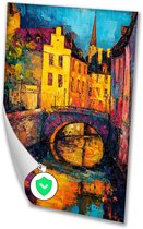 Kleurrijke brug en stadsreflectie - Brug muurdecoratie - Poster gebouwen - Expressionisme - Posters kunst - Decoratie kamer - poster 80x120 cm