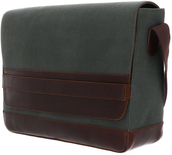 BUCKLE & SEAM Schoudertas met laptopvak Times Canvas Messenger Bag Green / Blu Donkergroen