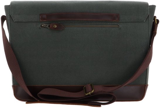 BUCKLE & SEAM Schoudertas met laptopvak Times Canvas Messenger Bag Green / Blu Donkergroen