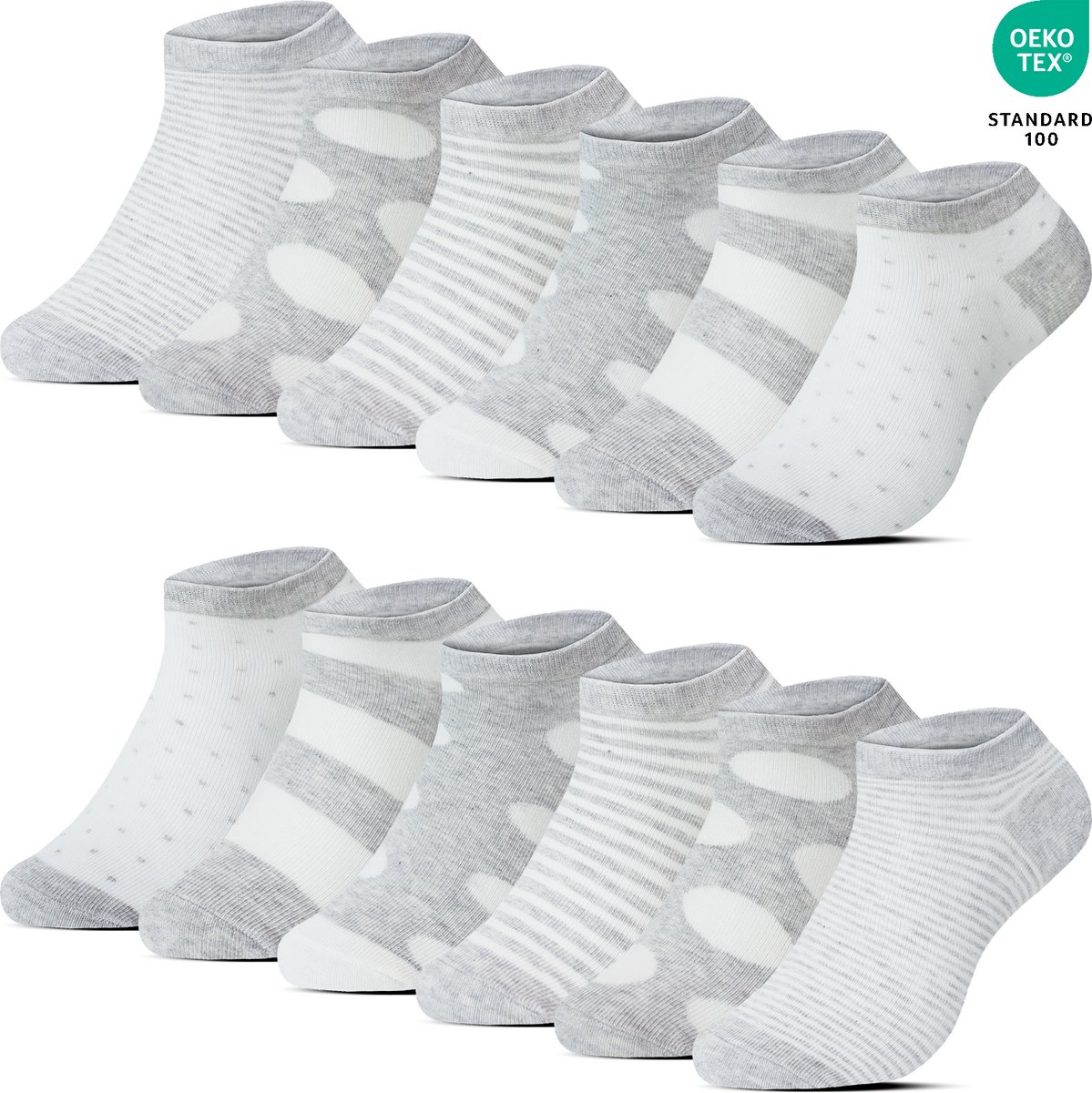 12 Paar Dames Sneakersokken Enkelsokken - Gestreept - Hartjes - Stippels - Casual Daily - Fashion Sokken - Katoen - Maat 39-42 - Zomersokken B-6303