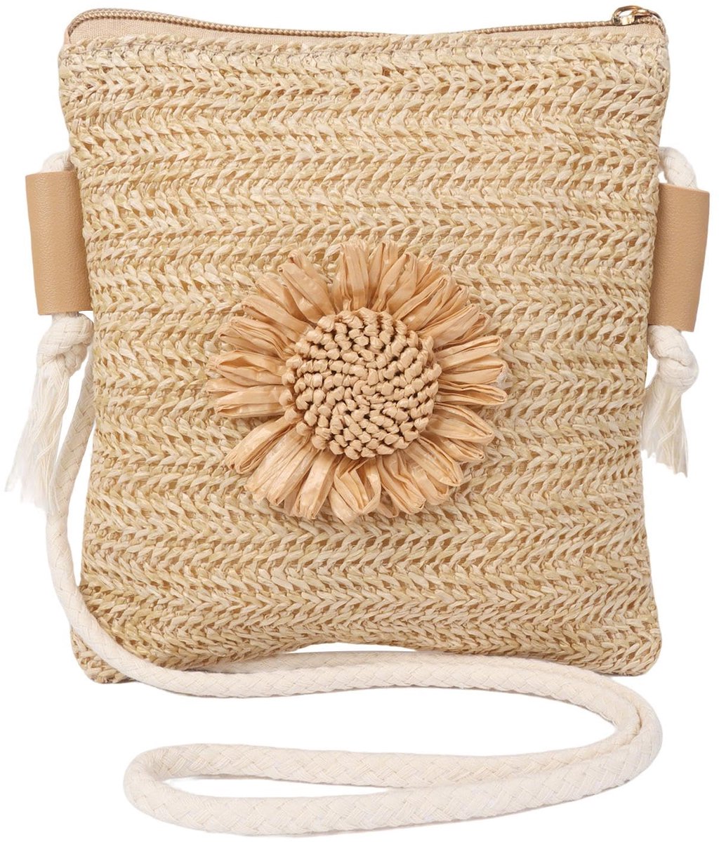 Ibenzoa® Stijlvolle Boho Stro-Schoudertas voor Dames met Bloemmotief, Perfect voor Zomer en Vakantie