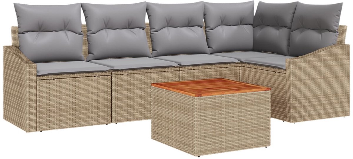 vidaXL - Tuinbank - Set - met - opslag - 6 - pcs - Beige - en - Lichtgrijs - poly - rattan