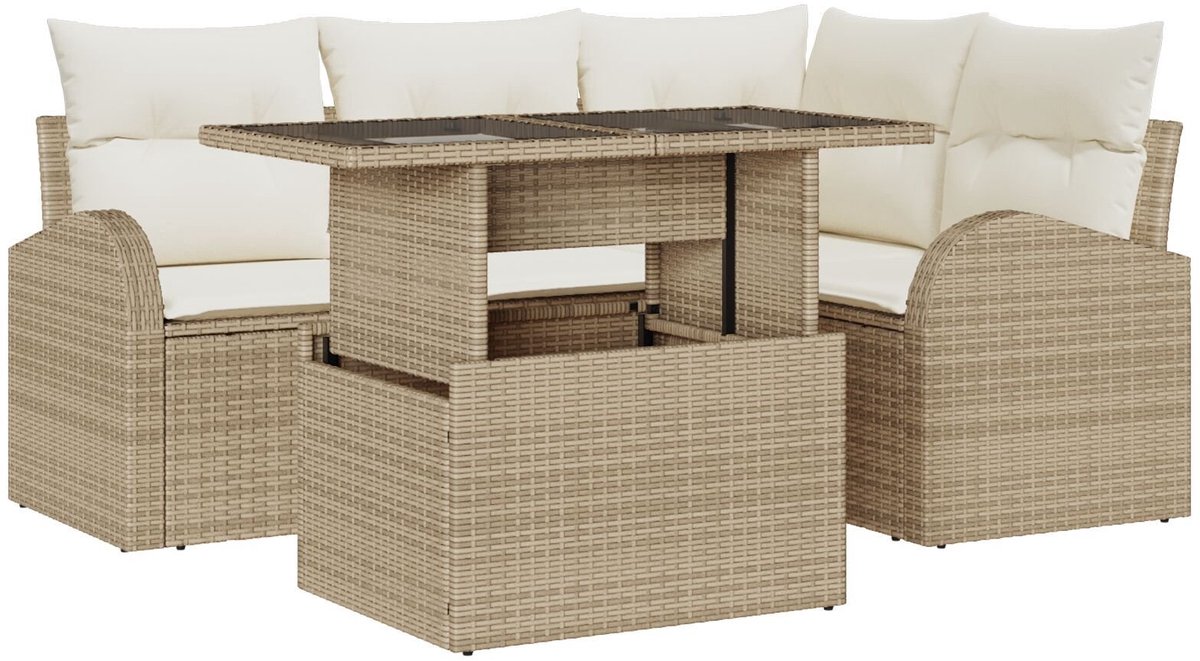 vidaXL Tuinbank - Set - 5 - st - 4-Aantal - zitplaatsen - Beige - Poly - rattan
