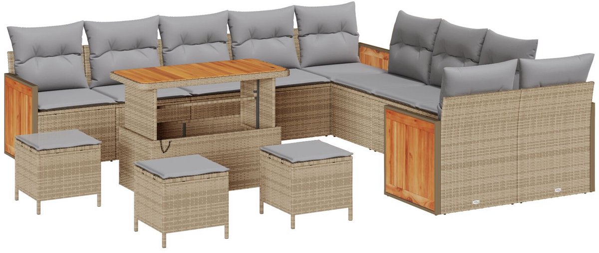 vidaXL - Tuinbank - Set - met - kussen - 13 - pcs - Beige - en - Lichtgrijs