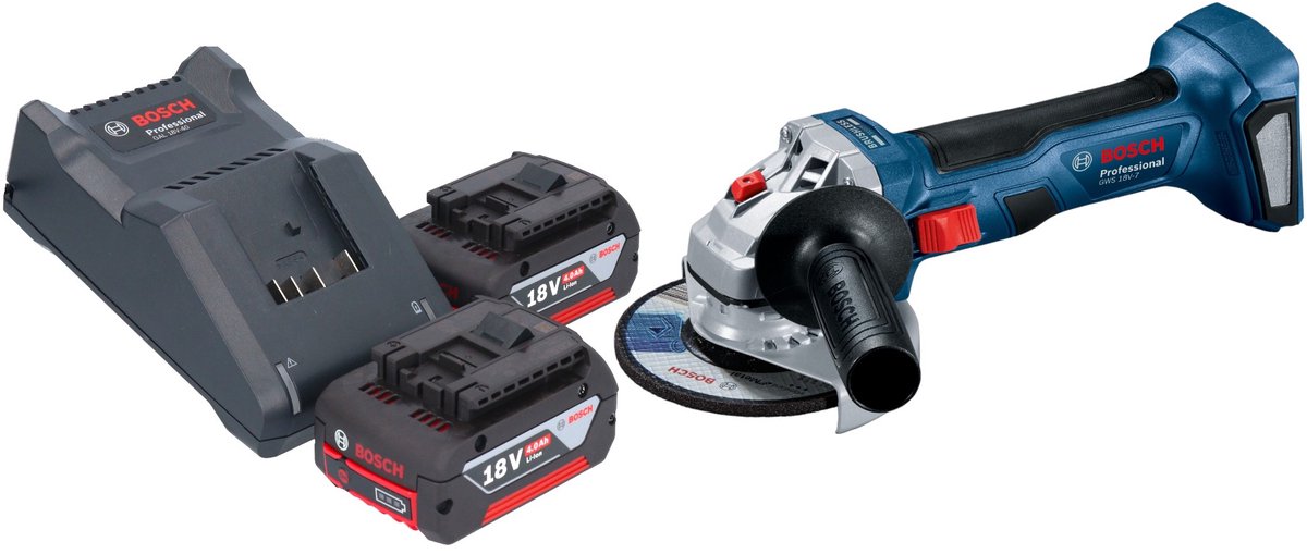 Bosch GWS 18V-7 Professionele accu haakse slijper 18 V 115 mm borstelloos + 2x accu 4.0 Ah + lader