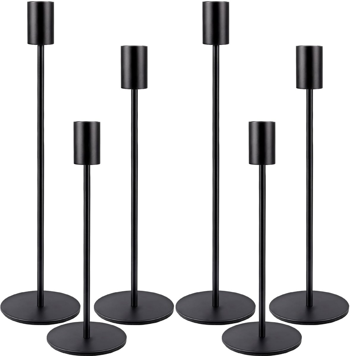 Ibenzoa® Elegante Zwarte Metalen Kandelaars Set van 6 voor Feestelijke Tafeldecoratie