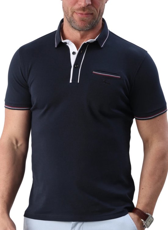 Polo Shirt heren - Met Borstzak - 100% Katoen - Heren Polo shirt korte Mouw - Navy - maat M