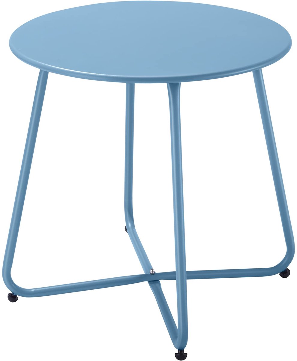 Ibenzoa® Kleine bijzettafel met verstelbare poten, metaal, ronde salontafel, tuinbijzettafel, koffietafel (blauw, Ø 45 x 45 H cm)