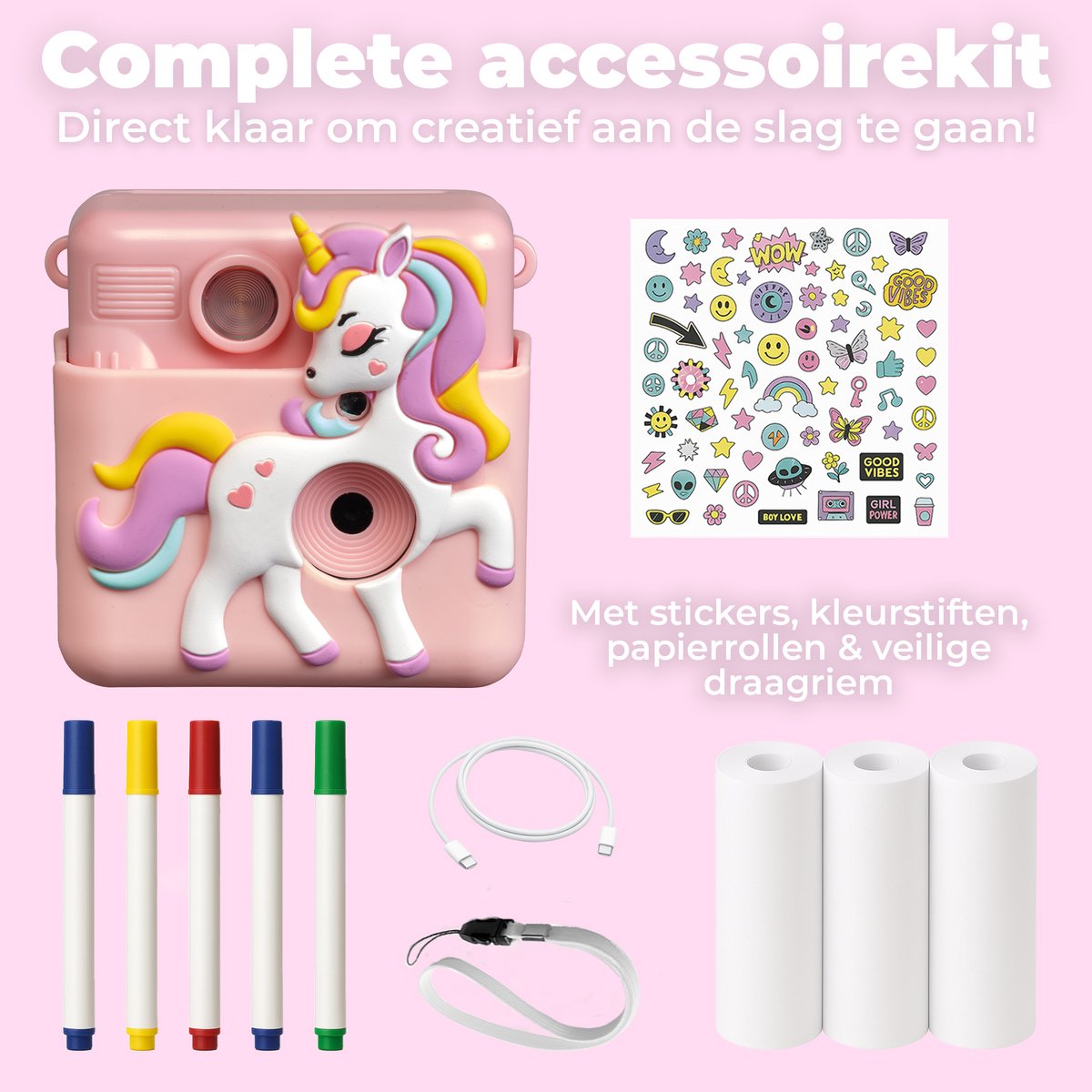 Denver Kindercamera Full HD met Printer - Selfie Camera - 20MP - Digitale Camera Kinderen - Foto - Video - Spelletjes - KPC1363 Roze — afbeelding 5