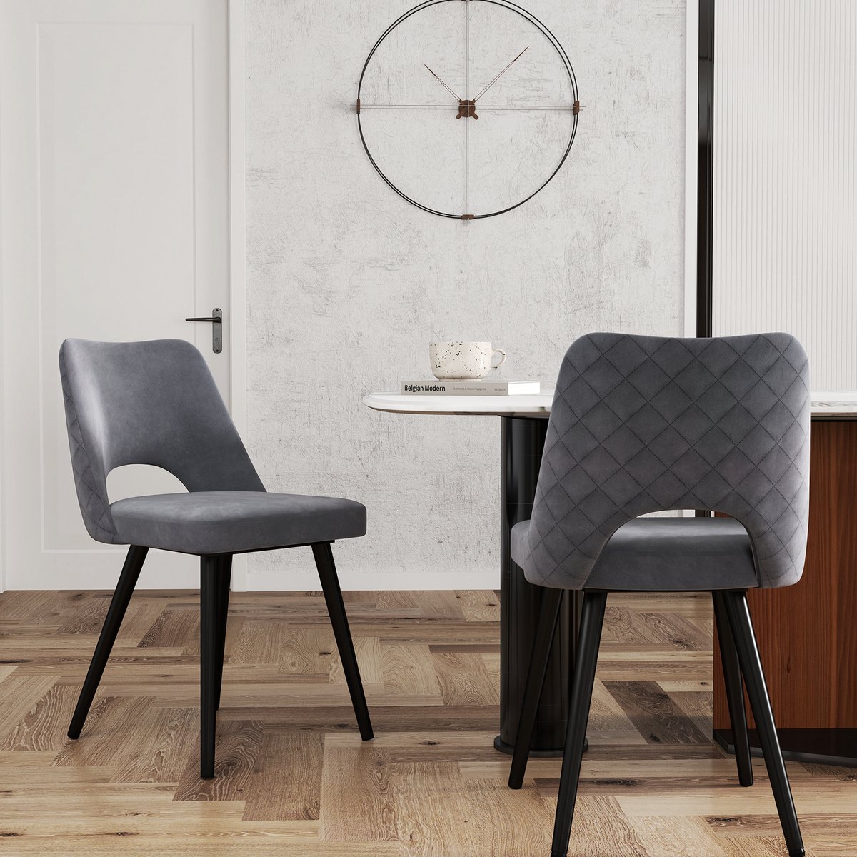 Costway Set van 2 eetkamerstoelen, gestoffeerde stoelen, tot 150 kg, eetstoelen met rugleuning en metalen poten, keukenstoelen voor eetkamer, woonkamer, kantoor, grijs
