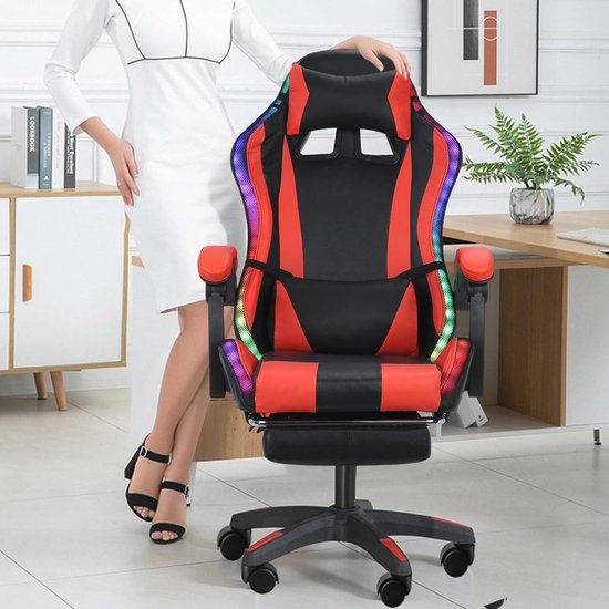 Ergonomische Gamingstoel met Bluetooth en RGB LED Verlichting - Comfortabele Computerstoel met Hoofdsteun en Lendenkussen — afbeelding 3