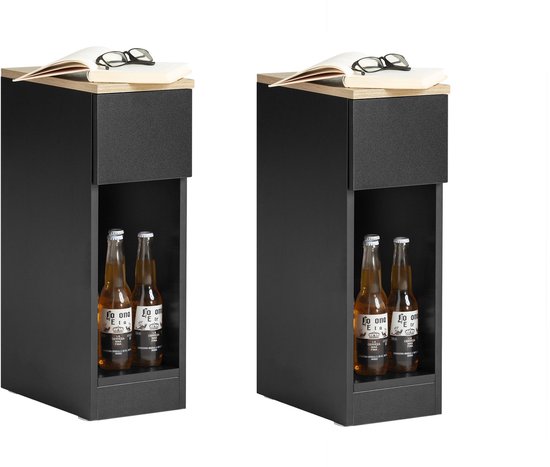 SoBuy Nachtkastje Set van 2 – Smalle Bijzettafels met Lade – Zwart, 20x35x60cm, FBT111-SCHx2 – voor Slaapkamer of Woonkamer