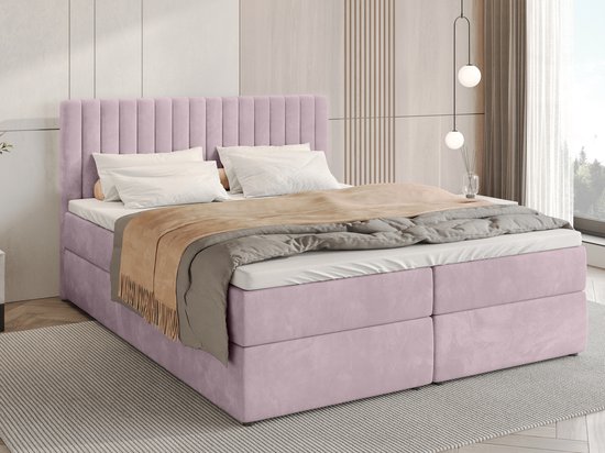BROMARKT Boxspringbed met Opbergruimte DREAM - 140 x 200 cm - Roze - Hardheidsgraad H3 - Gestoffeerd Bed met Bonell Matras en Topper - Tweepersoonsbed