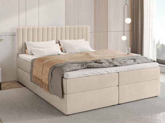 Boxspringbed Dream-Well Microvezel Beige 160x200 Cm Met TFK Matras En Visco Topper