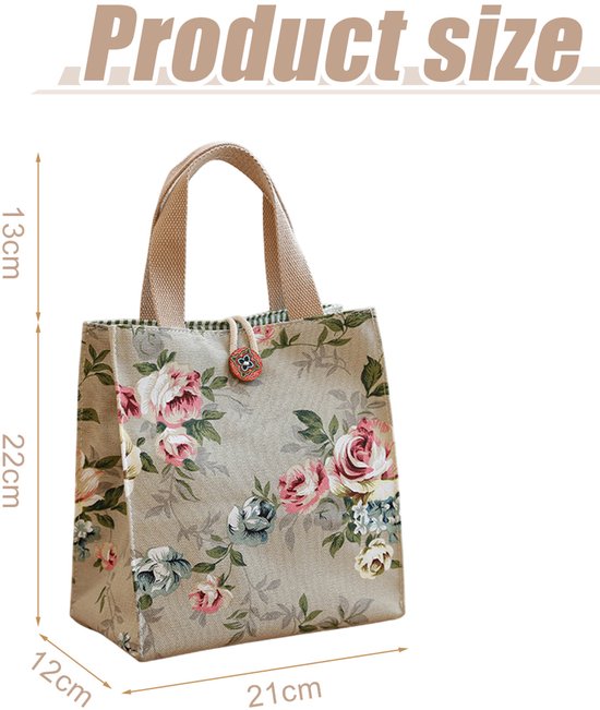 Lunchtas - Lunchbox tas - picknicktas - Roos - Canvas lunchbox tas - grote capaciteit - lunchtas - boodschappentassen - handtassendraagbare lunchtas - Groen - Klein van Merkloos — afbeelding 2