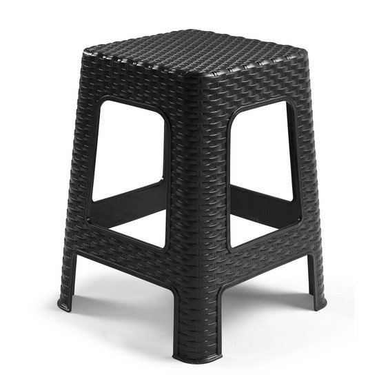 Plasticforte Rotan opstapje/zit krukje - kunststof - zwart - 36 x 36 x 45 cm - Keuken/badkamer - handige krukjes
