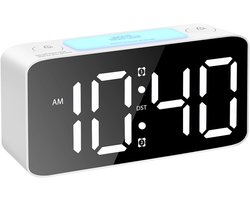 Digitale wekker - ultraluid - RGB nachtlicht - verstelbaar volume - met USB-oplader - voor zware slapers - volwassenen/kinderen - wit - standaardformaat - 1 stuk