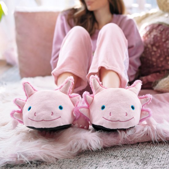 MikaMax Axolotl Slippers – Zachte Pluche Dierenpantoffels – Realistisch en Schattig Design – One Size Comfort voor Tieners & Volwassenen