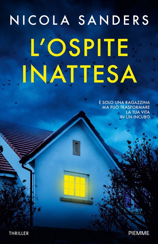 Boekcover van "L'ospite inattesa" van Nicola Sanders, met een huis en vogels.