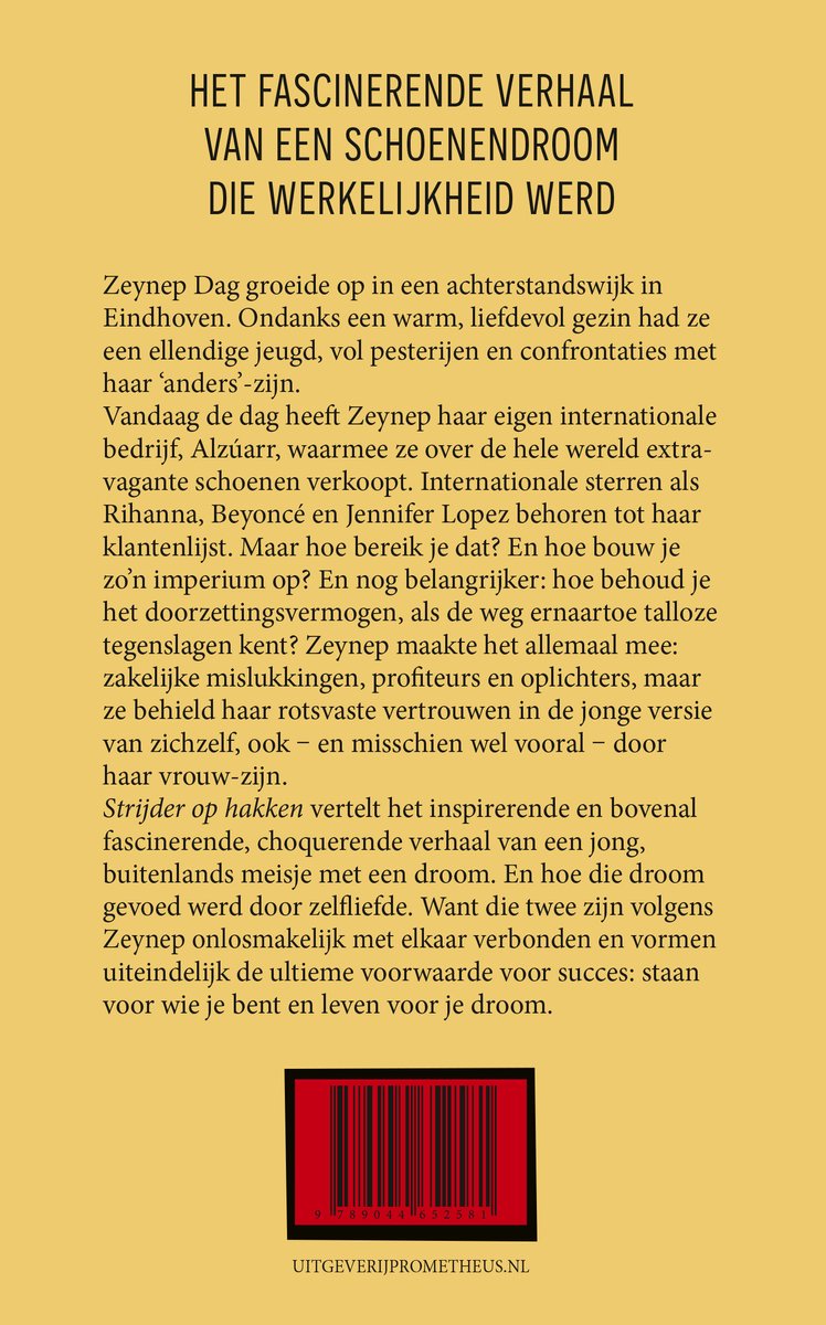 Achterkant boek met tekst over Zeynep Dag en een streepjescode.