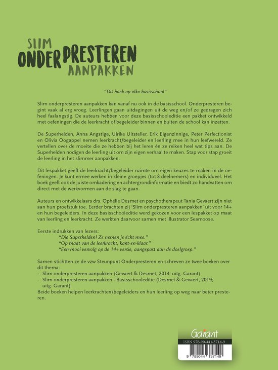 Achterkant van het boek "Slim Onderpresteren Aanpakken". Met tekst en een barcode.
