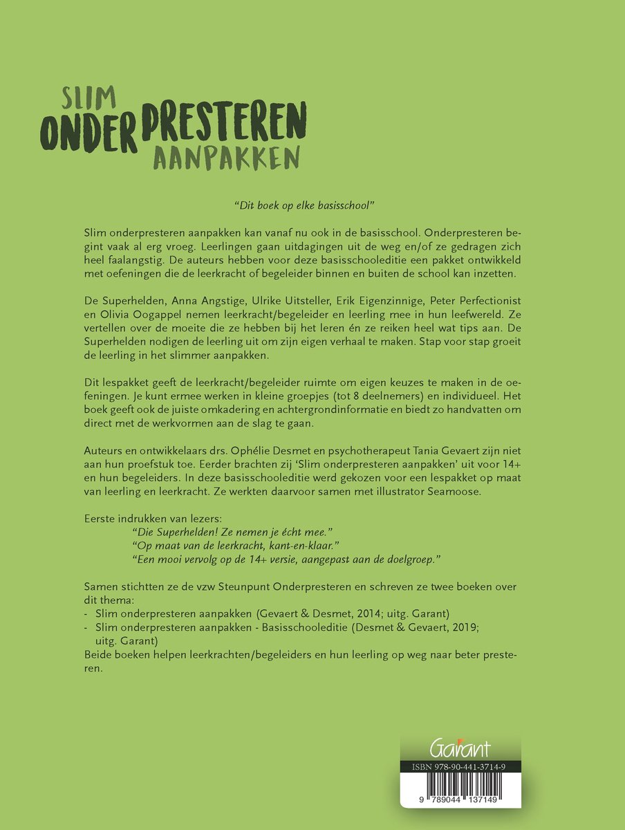 Achterkant van het boek "Slim Onderpresteren Aanpakken". Met tekst en een barcode.