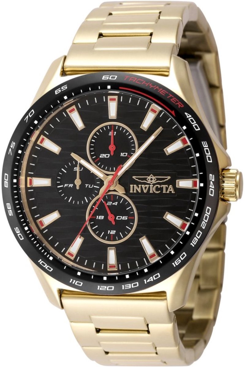 Invicta Racing 48871 Heren Horloge - Waterdicht - Analoog - Quartz Uurwerk - Roestvrij Staal met zwarte Wijzerplaat - 44mm