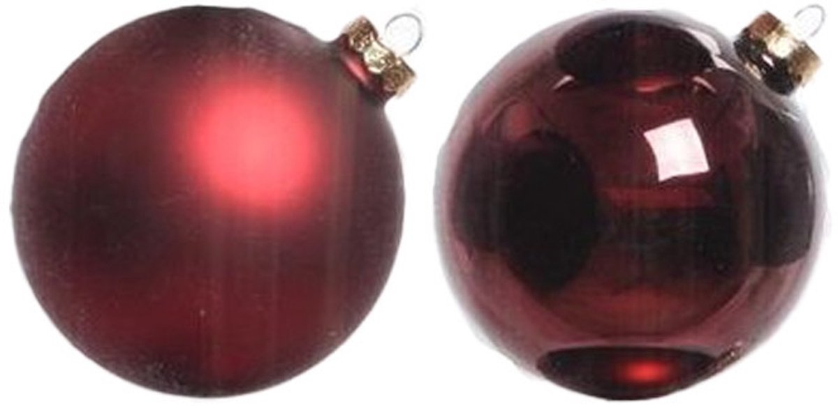 Decoris Kerstballen - 6x stuks - donkerrood - glas - 8 cm - kerstboomversiering - kerstversiering – foto 2