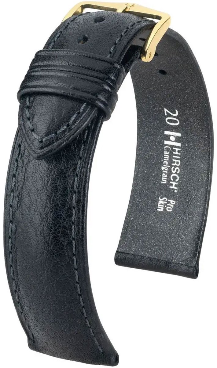 Hirsh Horlogeband Camelgrain Zwart - Leer - 15mm