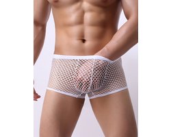 Witte Visnet Boxershort Heren – Sexy Transparant Herenondergoed – Maat L/XL