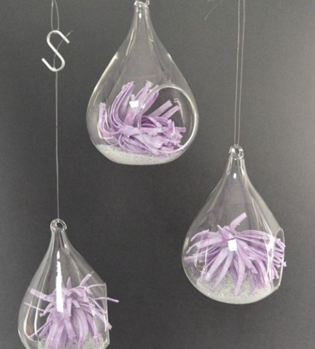 Set van 3 Glazen Raamhangers – Druppelvorm – Lila Allium – 11 cm