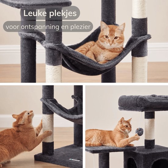 ACAZA Krabpaal - Krabpaal voor Grote Katten - Krabpaal voor Katten - 143 cm - Donkergrijs - Kattenkrabpaal - Kattenboom - Krabpalen - Kattenhuis