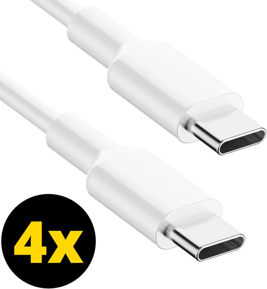 4x USB-C Oplader Kabel 60W - USB-C Naar USB-C Kabel - Oplaadkabel - Lader - Laadkabel - Snellader - Universeel - Wit - 1 Meter