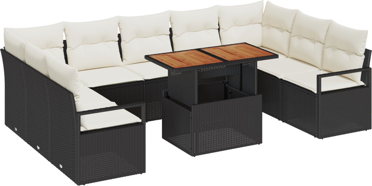 vidaXL - Tuinbank - Set - 10 - st - 9-Aantal - zitplaatsen - Zwart - en - Crème