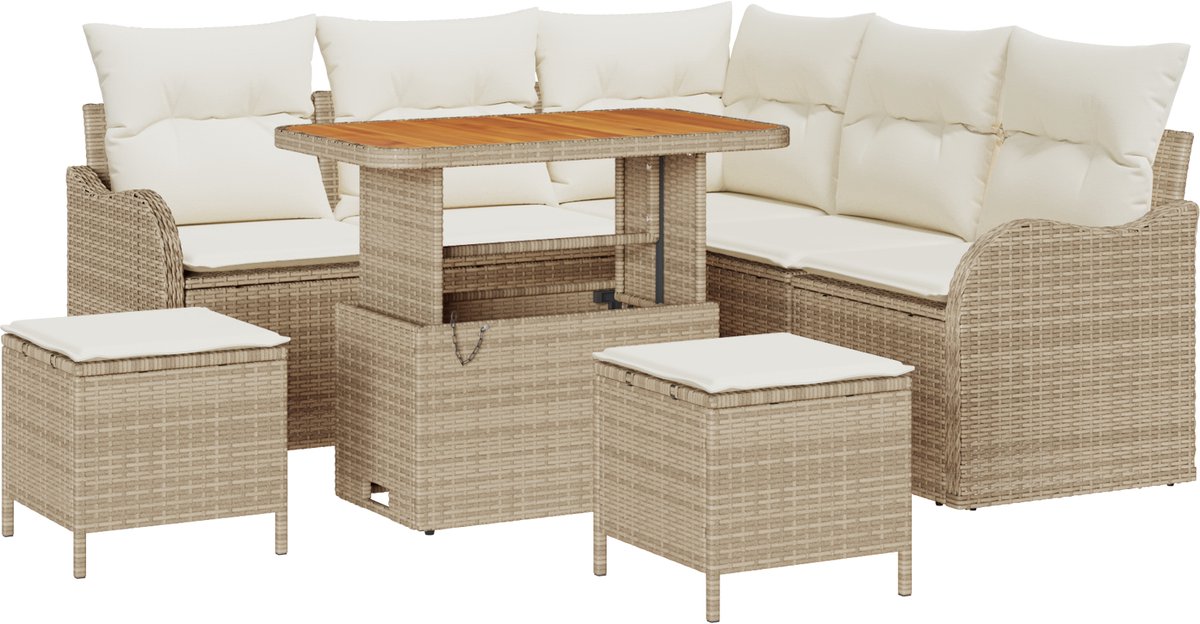 vidaXL - Tuinbank - Set - met - kussen - 8 - pcs - Beige - poly - rattan
