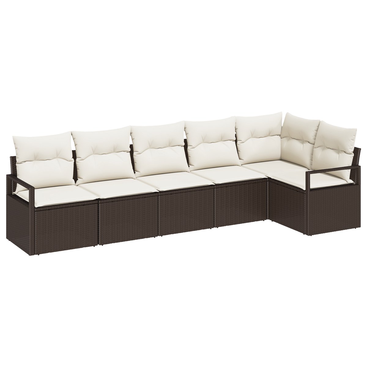 vidaXL - Tuinbank - Set - met - kussen - 6 - pcs - Bruin - en - wit - poly - rattan
