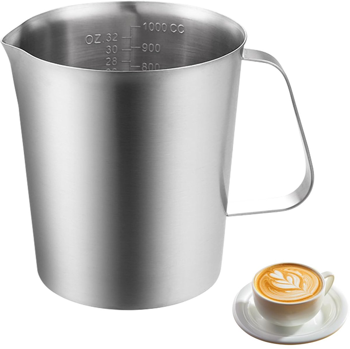 Ibenzoa® Professionele Roestvrij Stalen Melkschuimkan met Nauwkeurige Maatmarkeringen - 1000 ml
