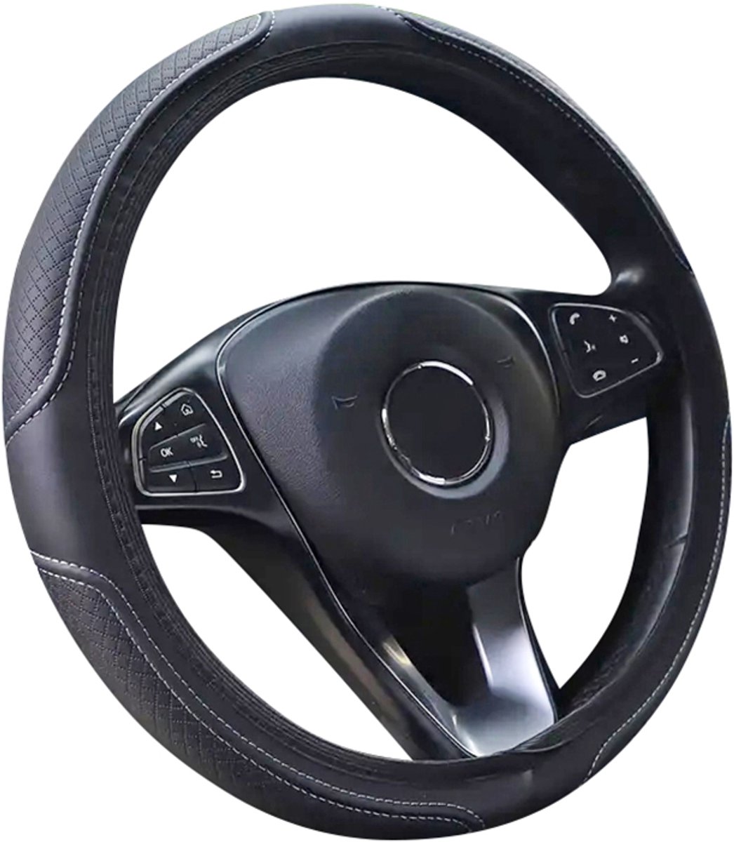 Stuurhoes Auto 37-38 cm - Geruit Zwart met Grijs Stiksel - Kasey Products
