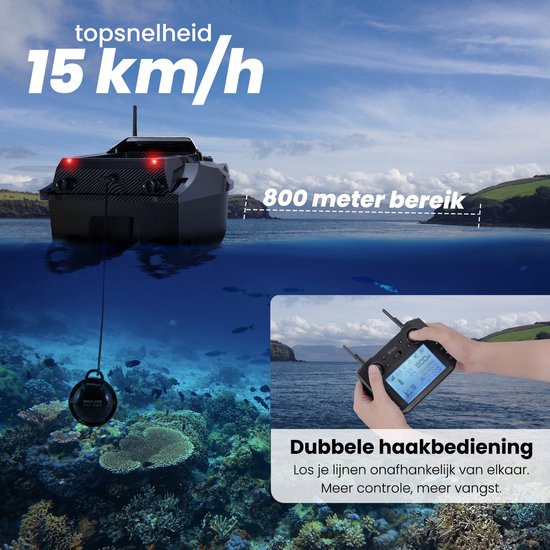 Bateau amorceur T70 - avec GPS et détecteur de poissons - Bateau amorceur carpe - Charge maximale : 3 kg - Portée : 800 m - Zwart - de Faas