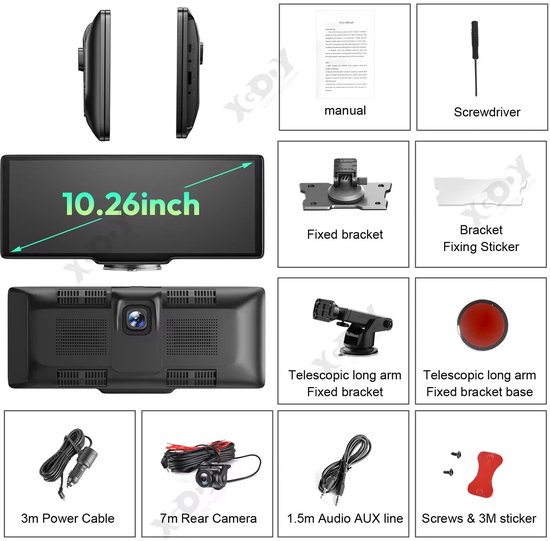 4K Dashcamspiegel, wifi, 10 inch IPS-touchscreen, achteruitkijkspiegel, auto met SD-kaart, 64 G, dashcam, autospiegel, parkeerhulp met WDR G-sensor loop-opname