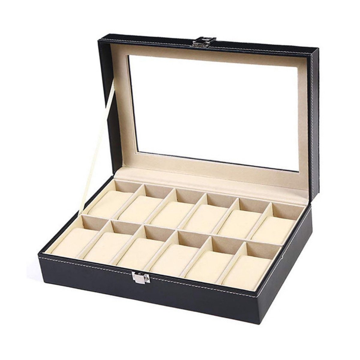 Sieradendoos - Luxe horloge en sieraden box - geschikt voor 12 horloges - Kunstleer - Zwart