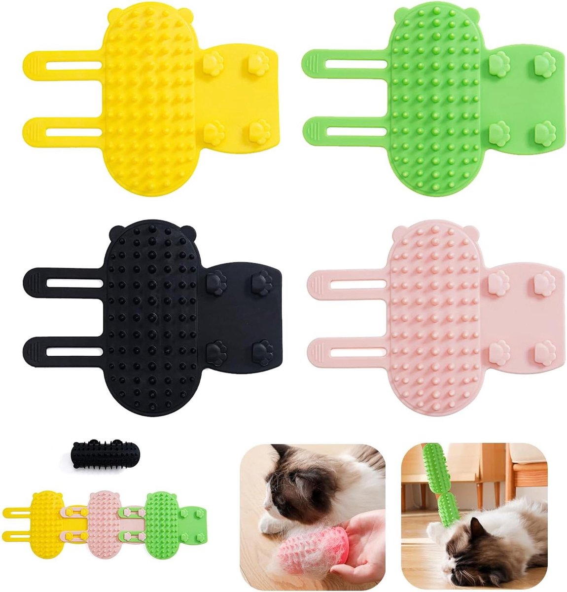 Huisdier Kietelen Artefact Siliconen 2-in-1 Kat Zelfverzorger Kam – Verstelbare Zelfreinigende Borstel voor Kat – Hoek Krabber voor Tafelpoten Klimframe – Set van 4
