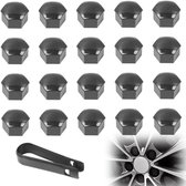 Wielmoerkapjes 17 Mm - Zwart Glans - Kunststof - Set Van 20 Stuks Incl Tweezer Tool Universeel Wielmoerkapjes 17 Mm - Zwart Glans - Kunststof - Set Van 20 Stuks Incl Tweezer Tool Universeel